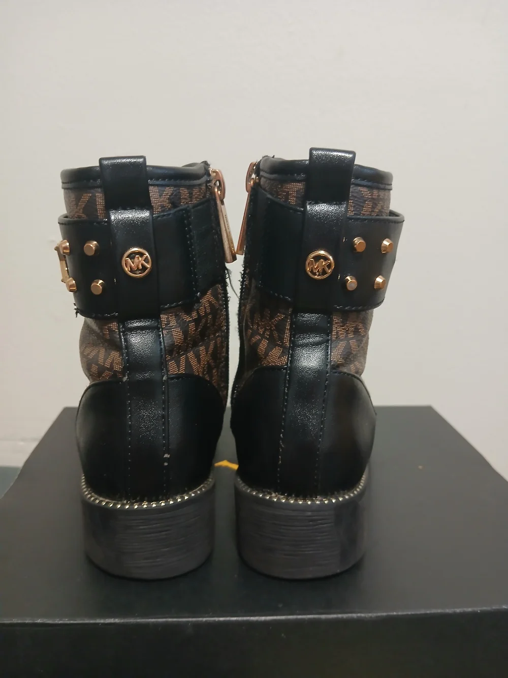 Michael Kors Girls' Black and Brown Logo Combat Boots